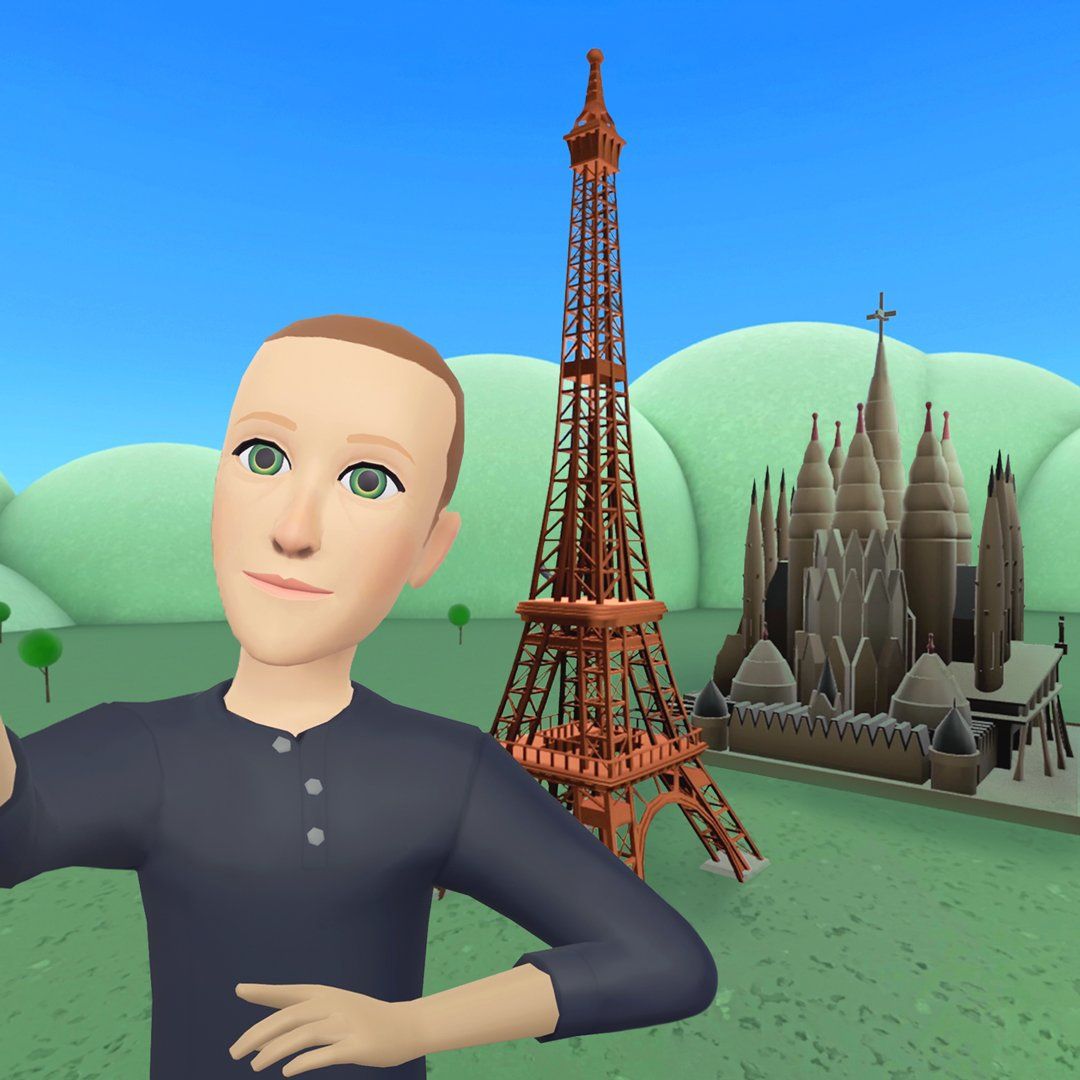 Inline image: A virtual selfie featuring Mark Zuckerberg's Horizon Worlds avatar.