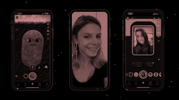 A header image: three examples of creator-made AR Lenses in Snap's digital goods trial program.
